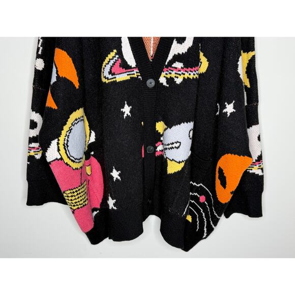 Dressed in Lala Outerspace Oversized Cardigan Sweater Black Multi Women L/XL NWT - Picture 5 of 12